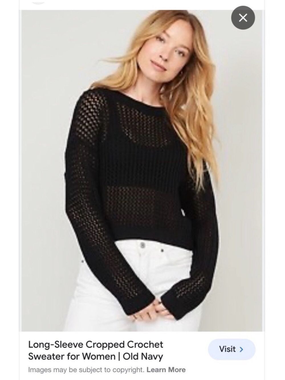 Old Navy Black Crochet Open-Weave Crewneck Sweater - Picture 7 of 11